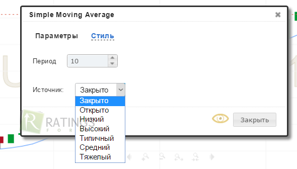 Настройки алгоритма SMA